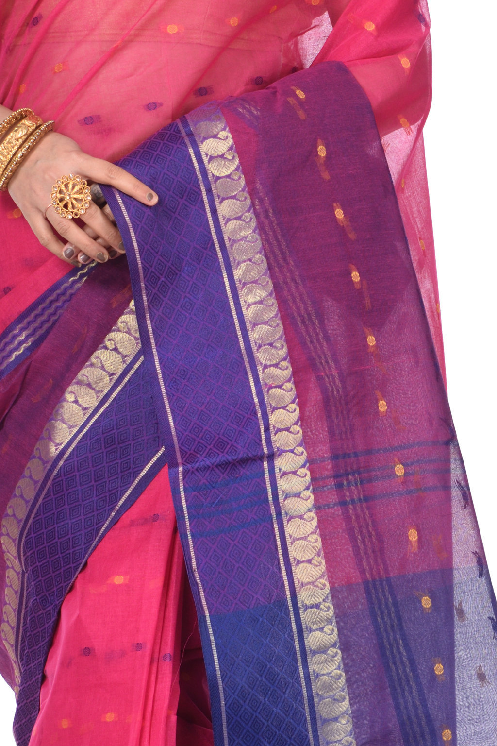 Pink Pure Cotton Ganga Jamuna_Buti Tant Saree (647)